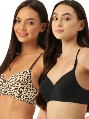 Leading Lady Women's Pack of 2 Solid & Printed T-Shirt Bra with Full Coverage and Non Wire [ BRA-4004-4057-2 ]