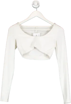 alo yoga White Ribbed Define Long Sleeve Bra UK S