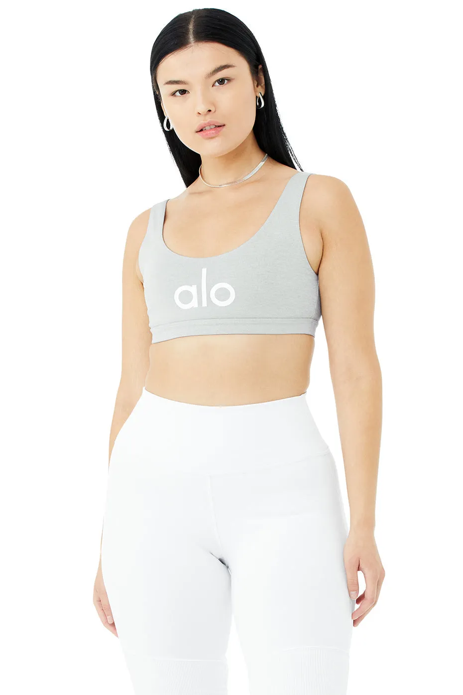 Ambient Logo Bra - Athletic Heather Grey/White