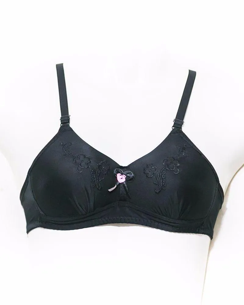 Black Pushup Bra - Embroidered Bra - Black Bra