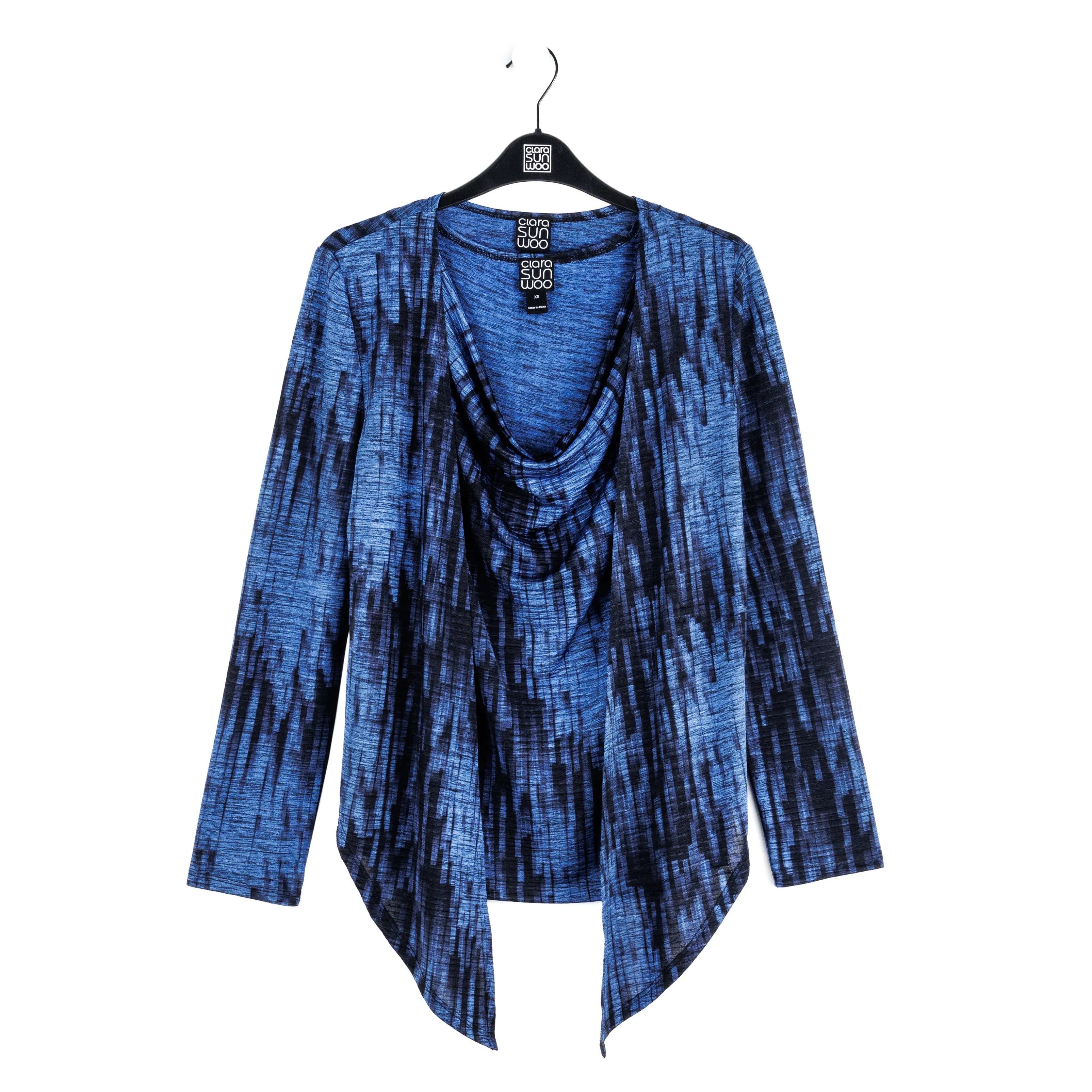 Crinkle Pleat Knit - 2pc Cardigan & Cowl Tank Twinset - Water Ripple-Cobalt