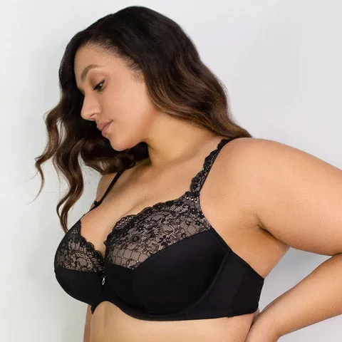 Curvy Couture Tulip Lace Push Up Bra Black