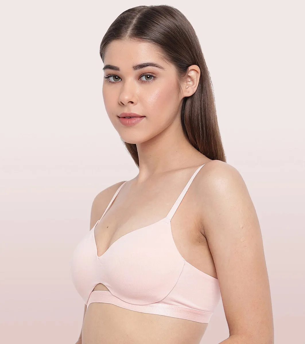 Enamor CloudSoft A032 Invisible Neckline Cotton T-shirt Bra for Women- Medium Coverage, Padded and Wirefree - Cherry Blossom