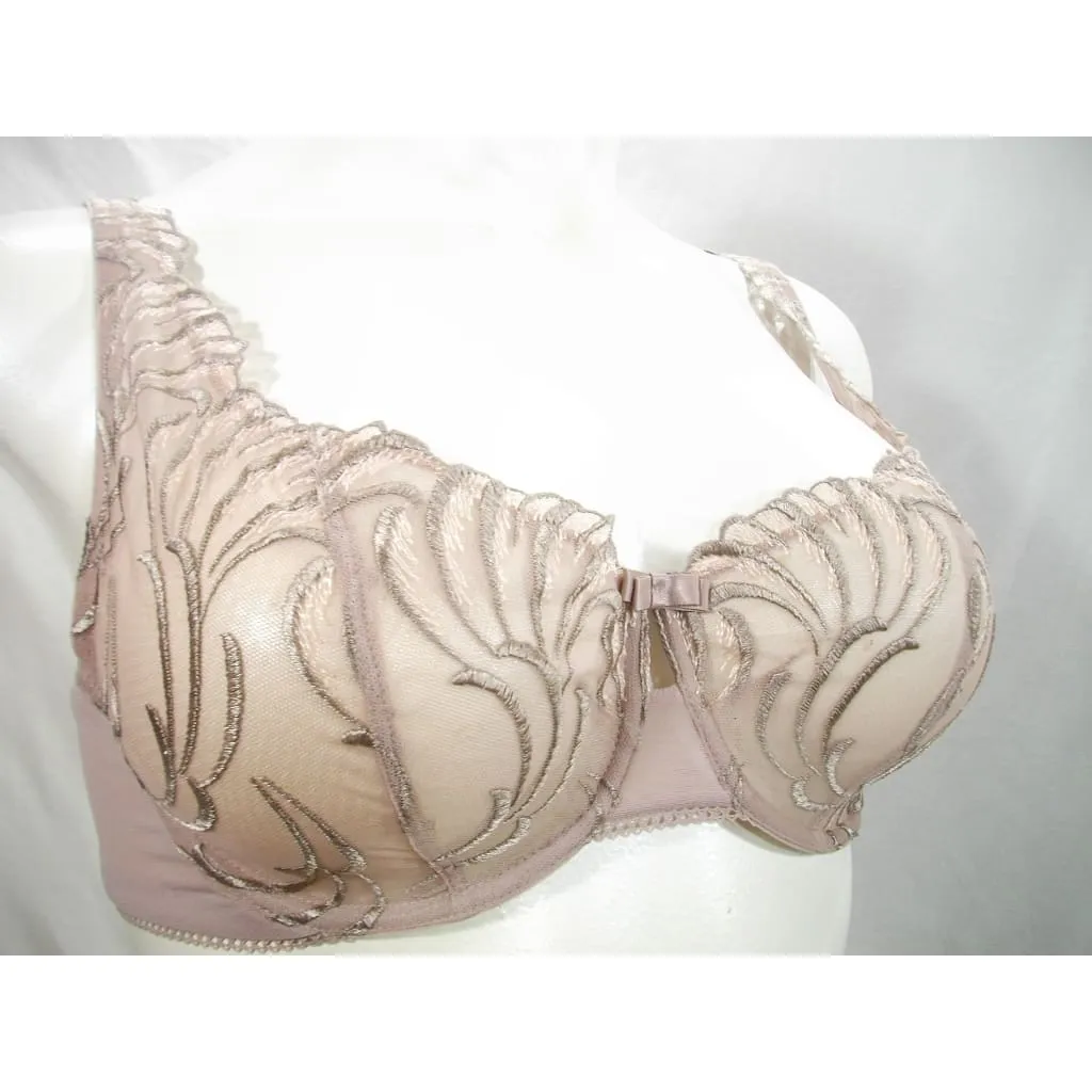 Felina 110040 Lana Embroidered Unlined Plunge Balconette Underwire Bra 40DDD Mocha