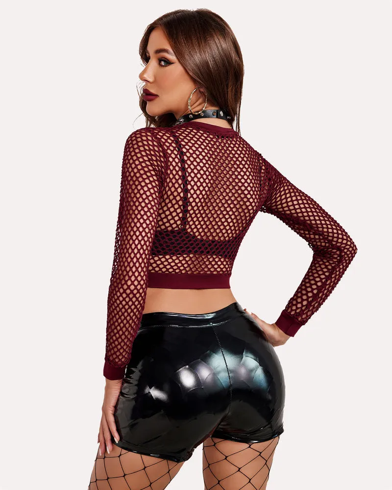 Fishnet Crop Top Long Sleeve Fishnet Shirt