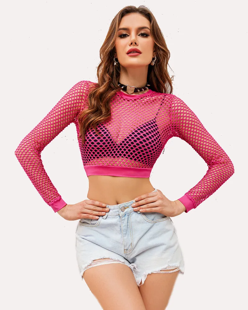 Fishnet Crop Top Long Sleeve Fishnet Shirt