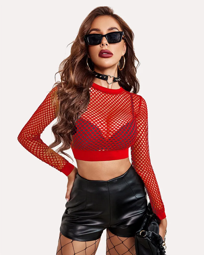 Fishnet Crop Top Long Sleeve Fishnet Shirt