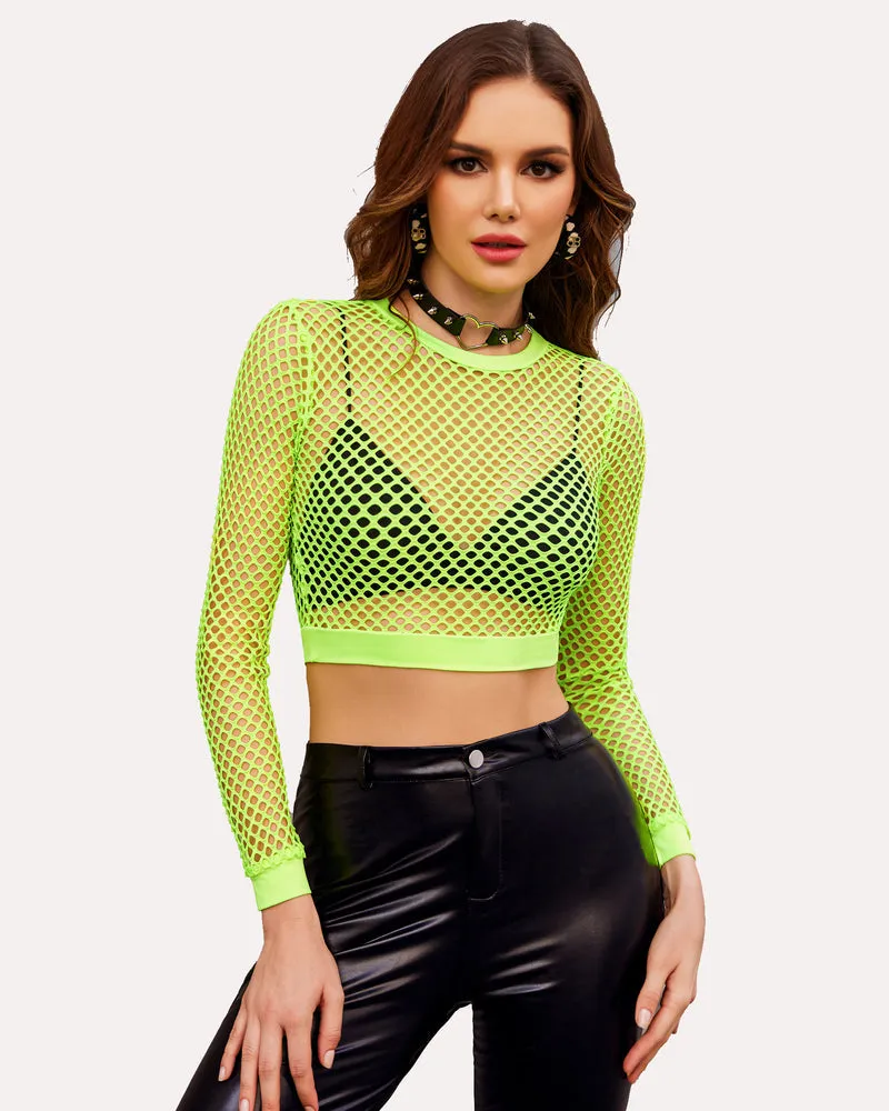 Fishnet Crop Top Long Sleeve Fishnet Shirt