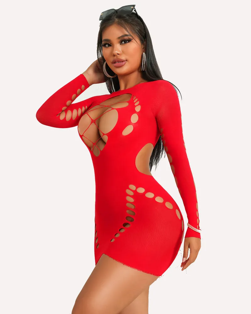 Fishnet Lingerie Long Sleeve Mesh Dress