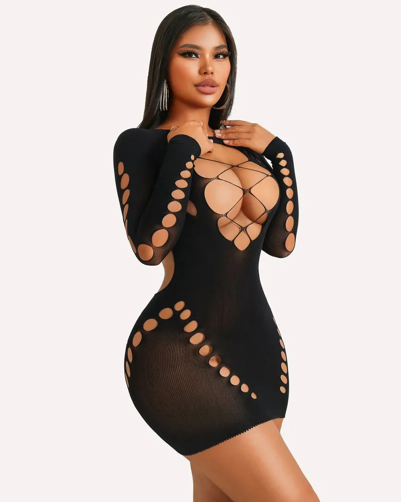 Fishnet Lingerie Long Sleeve Mesh Dress