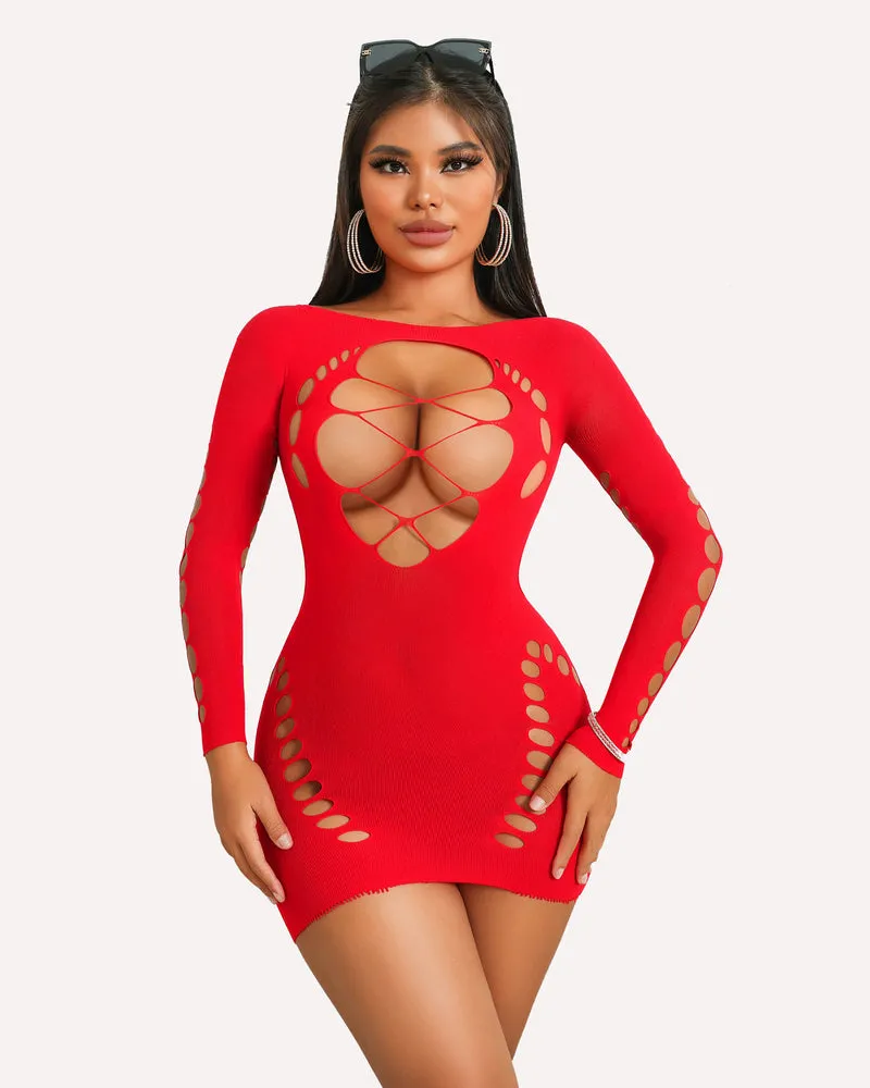 Fishnet Lingerie Long Sleeve Mesh Dress