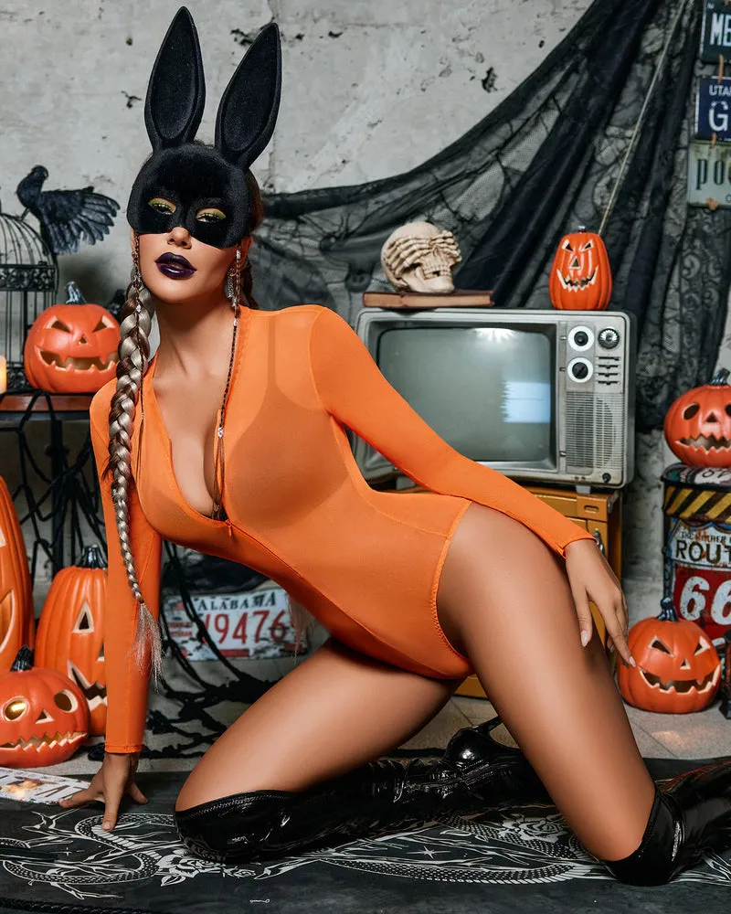 Halloween Mesh Zipper Sheer Bodysuit