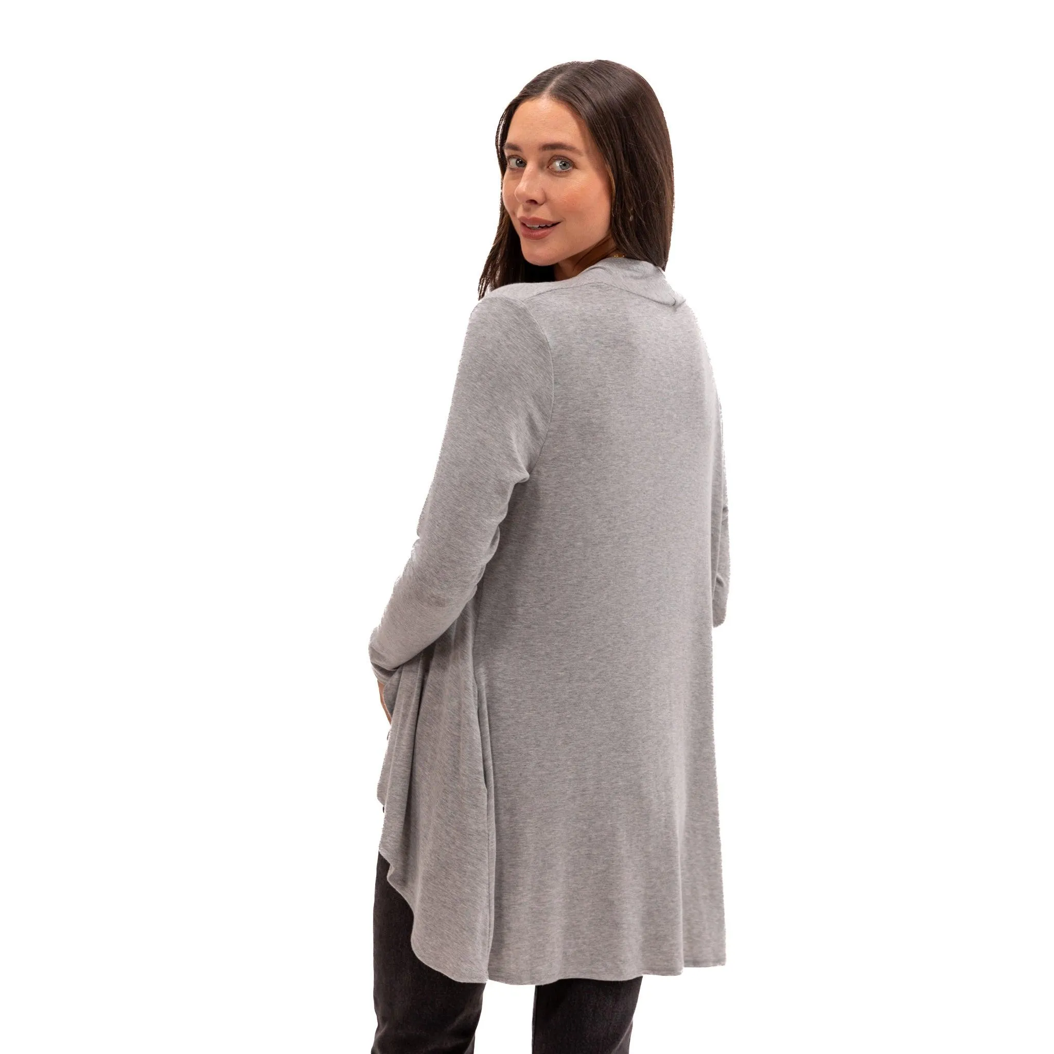 Hampton Open Front Travel Cardigan with Pockets in Eco-Cashmere Heather Gray