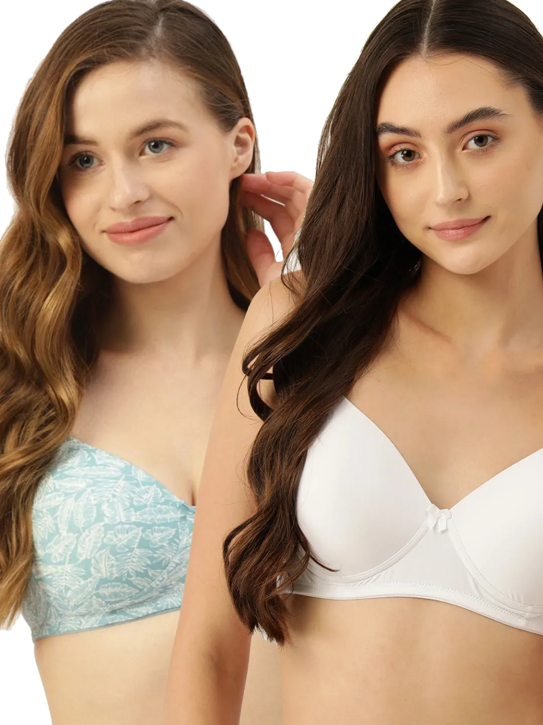 Leading Lady Women's Pack of 2 Solid & Printed T-Shirt Bra with Full Coverage and Non Wire [ BRA-4008-4056-2 ]