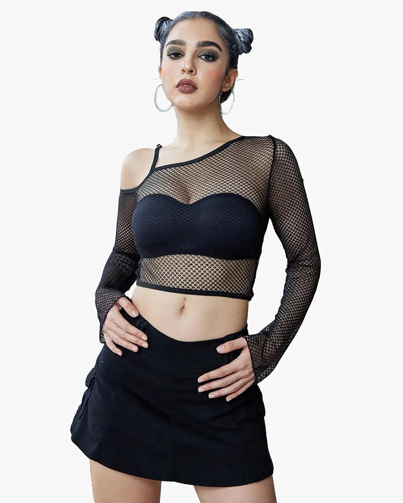 Long Sleeve Fishnet Shirt See Through Tops