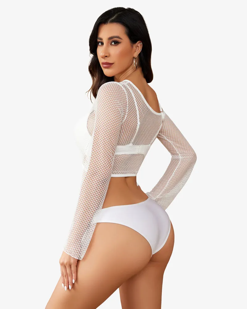 Long Sleeve Fishnet Shirt See Through Tops