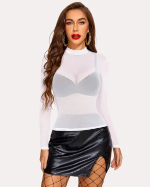 Long Sleeve Mock Neck Mesh Crop Top