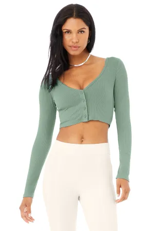 Ribbed Cropped Whisper Cardigan - Soft Seagrass