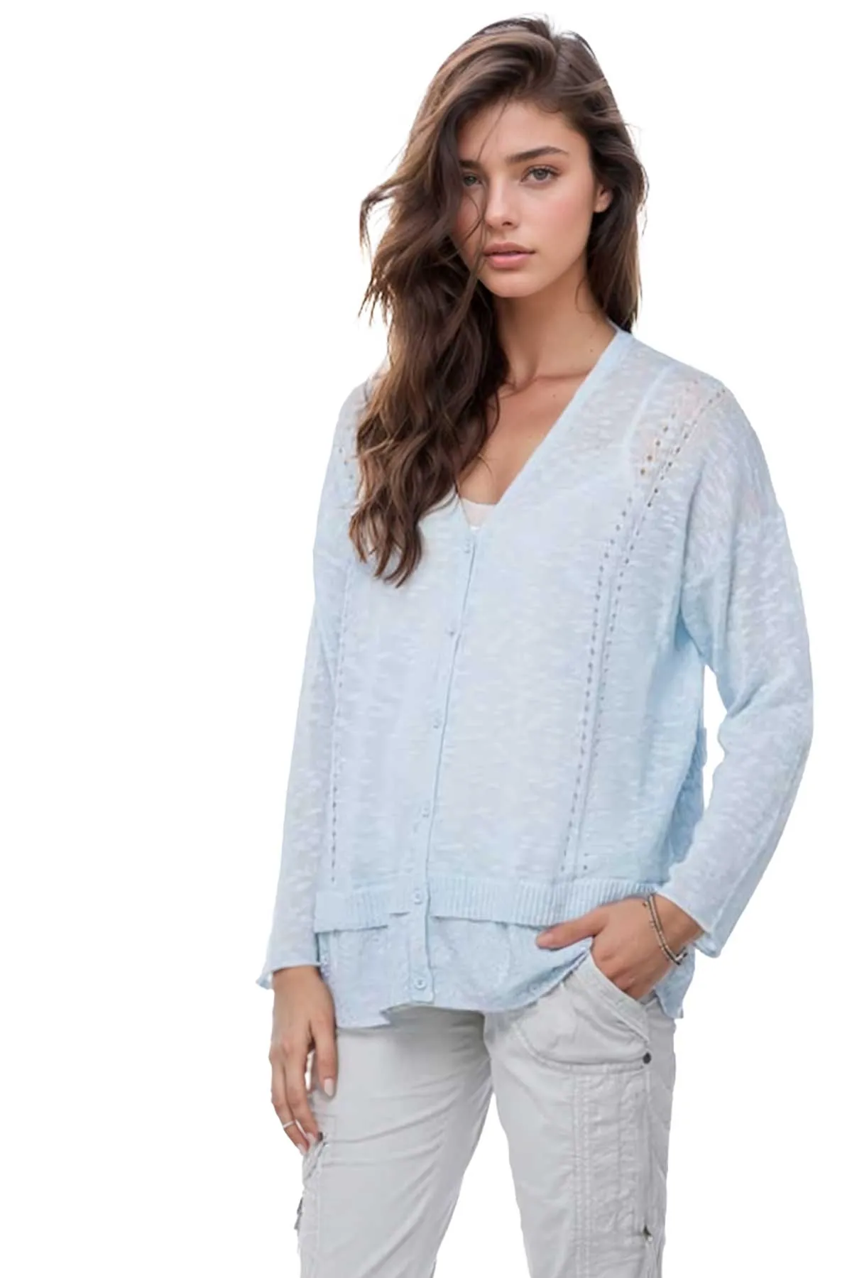 Slub Serenity Knit Sweater Mixed Media Cardigan