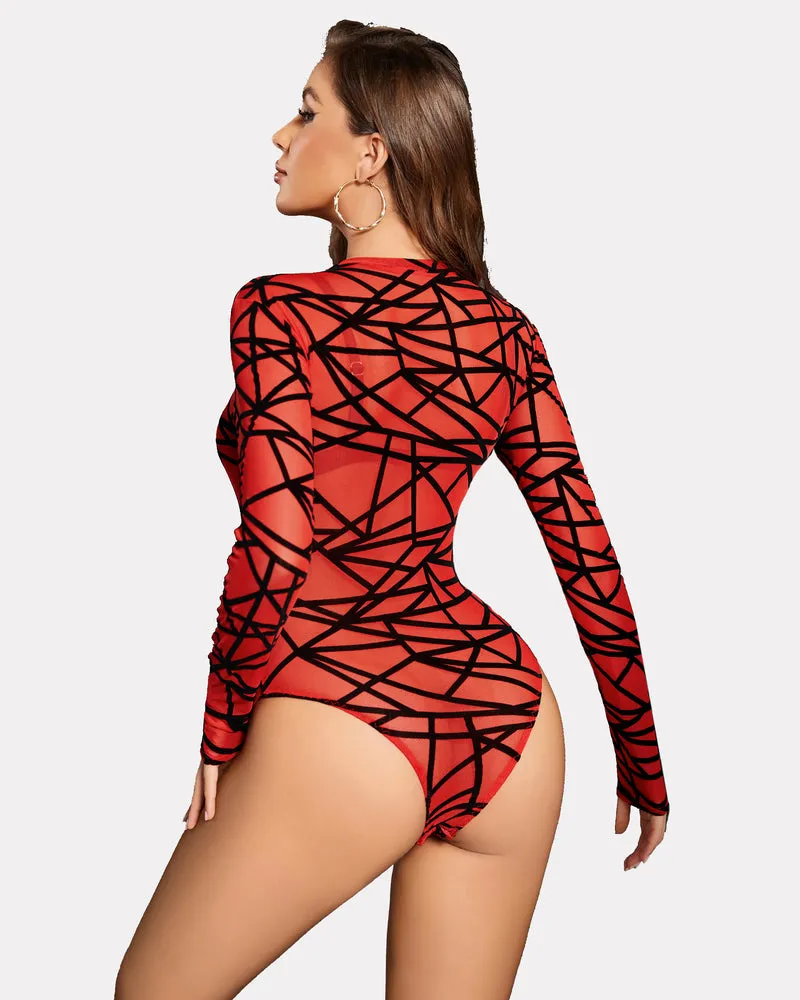 Snap Crotch Zipper Sheer Bodysuit