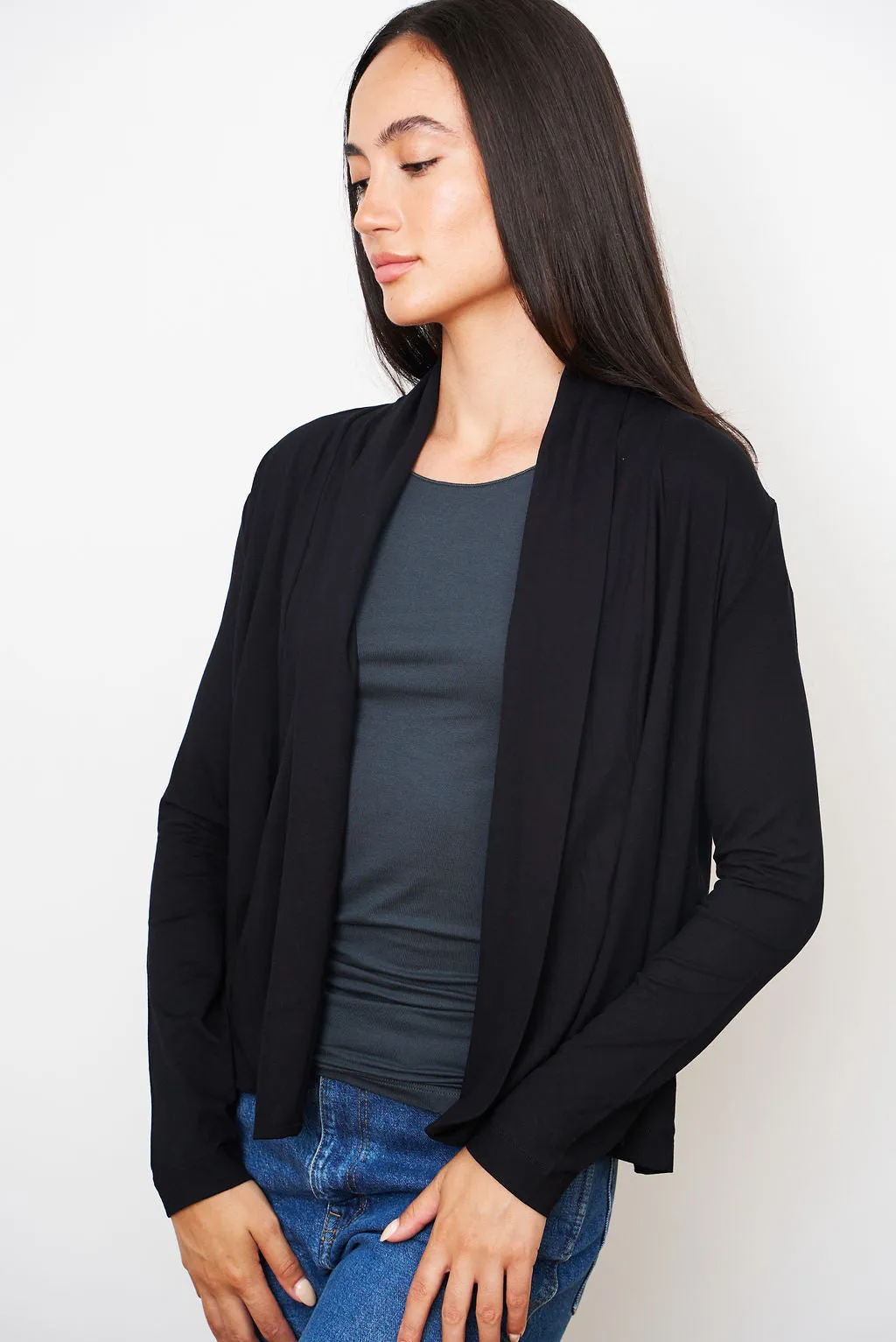 Soft Touch Open Cardigan in Noir