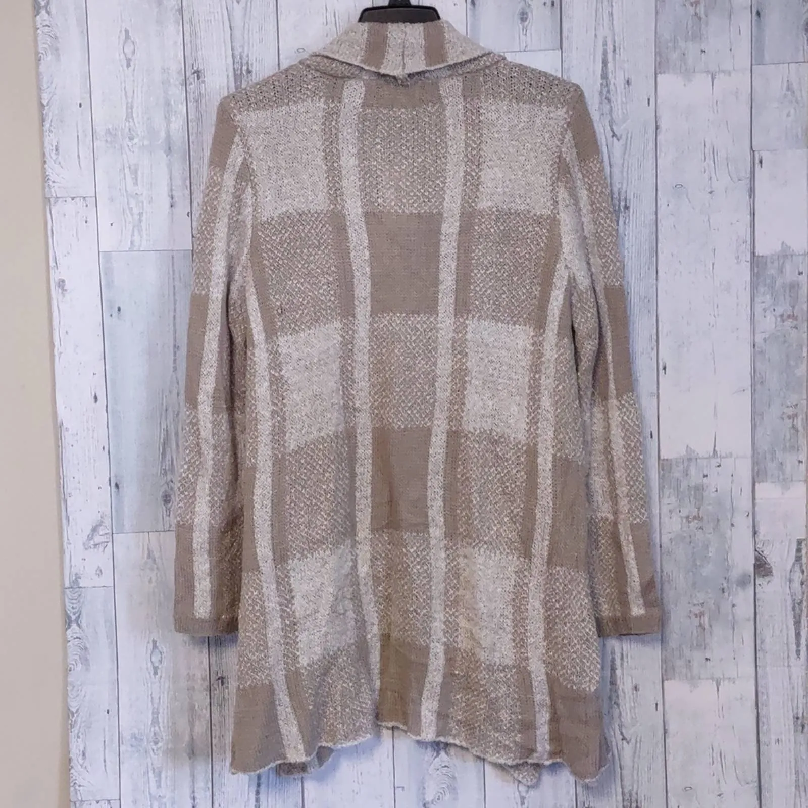 Style & Co Plaid Jacquard Cardigan Sweater Medium Tan