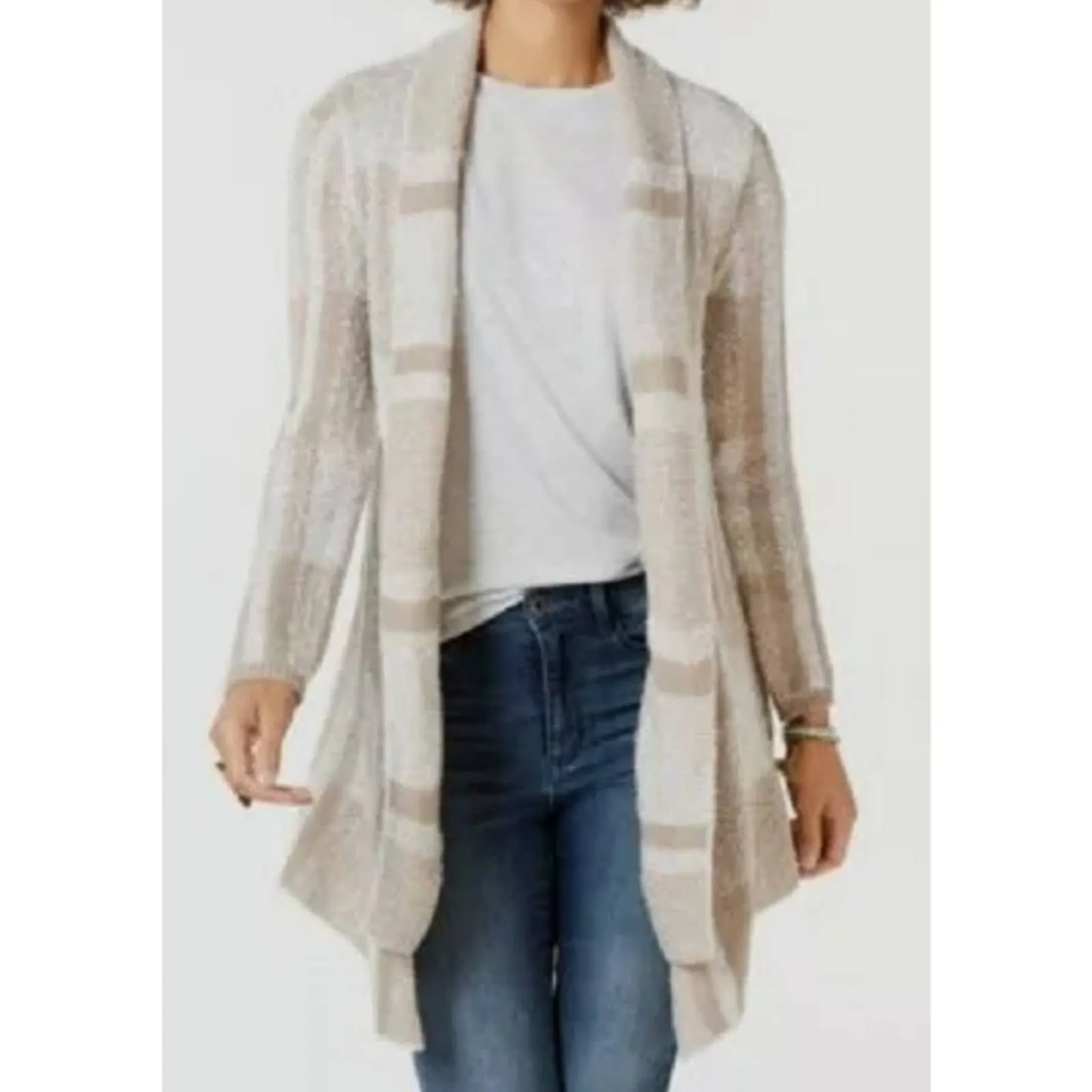 Style & Co Plaid Jacquard Cardigan Sweater Medium Tan