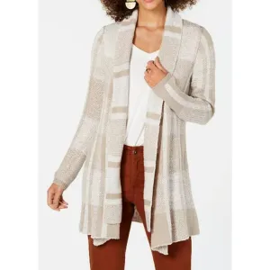 Style & Co Plaid Jacquard Cardigan Sweater Medium Tan