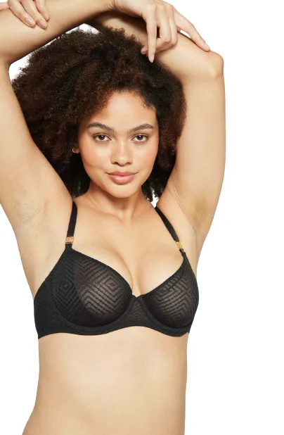 The Sheer Deco Lift Balcony Bra Black Up to GG Cup